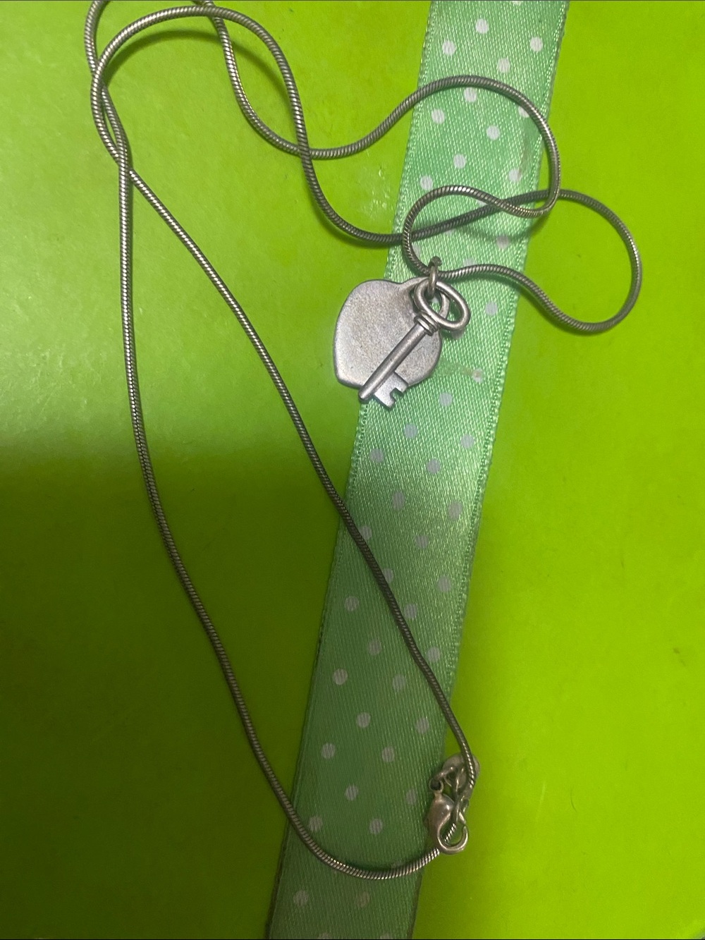Silver Heart & Key Pendant Necklace - Silver 925